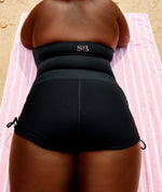 Black Contrast Ruched Booty Shorts