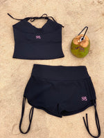 Black Contrast Ruched Booty Shorts